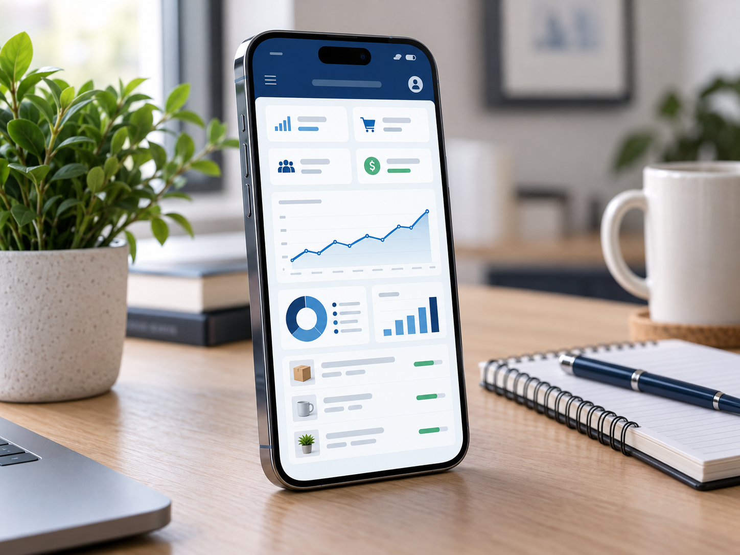 Téléphone présentant un tableau de bord de gestion
